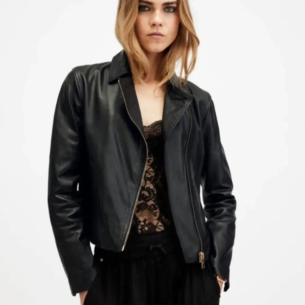 ALLSAINTS Vela Lamb Leather Black Biker Jacket Size 0
